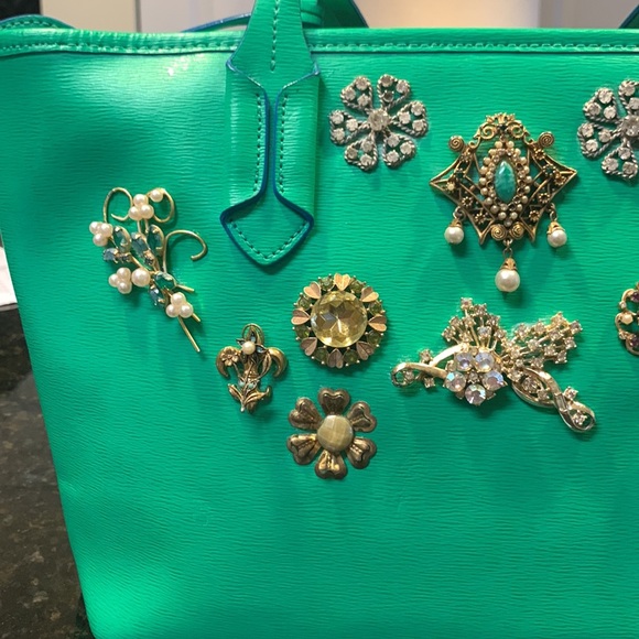 LAUREN TOTE GEMS JEWELS GREEN EMBELLISHED - Picture 1 of 16